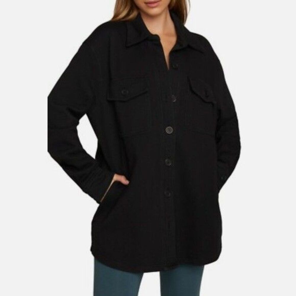 Good American Black Utility Shacket Button Front Womens Size 1/2 (S/M) MSRP $129